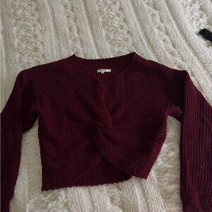Burgundy Knitted Twist Front Sweater